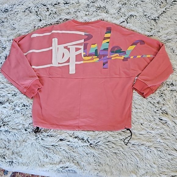 Aywter Popular Salmon Drawstring Waist Baggy Crewneck Graffiti Sweatshirt Sz XL - Picture 4 of 16